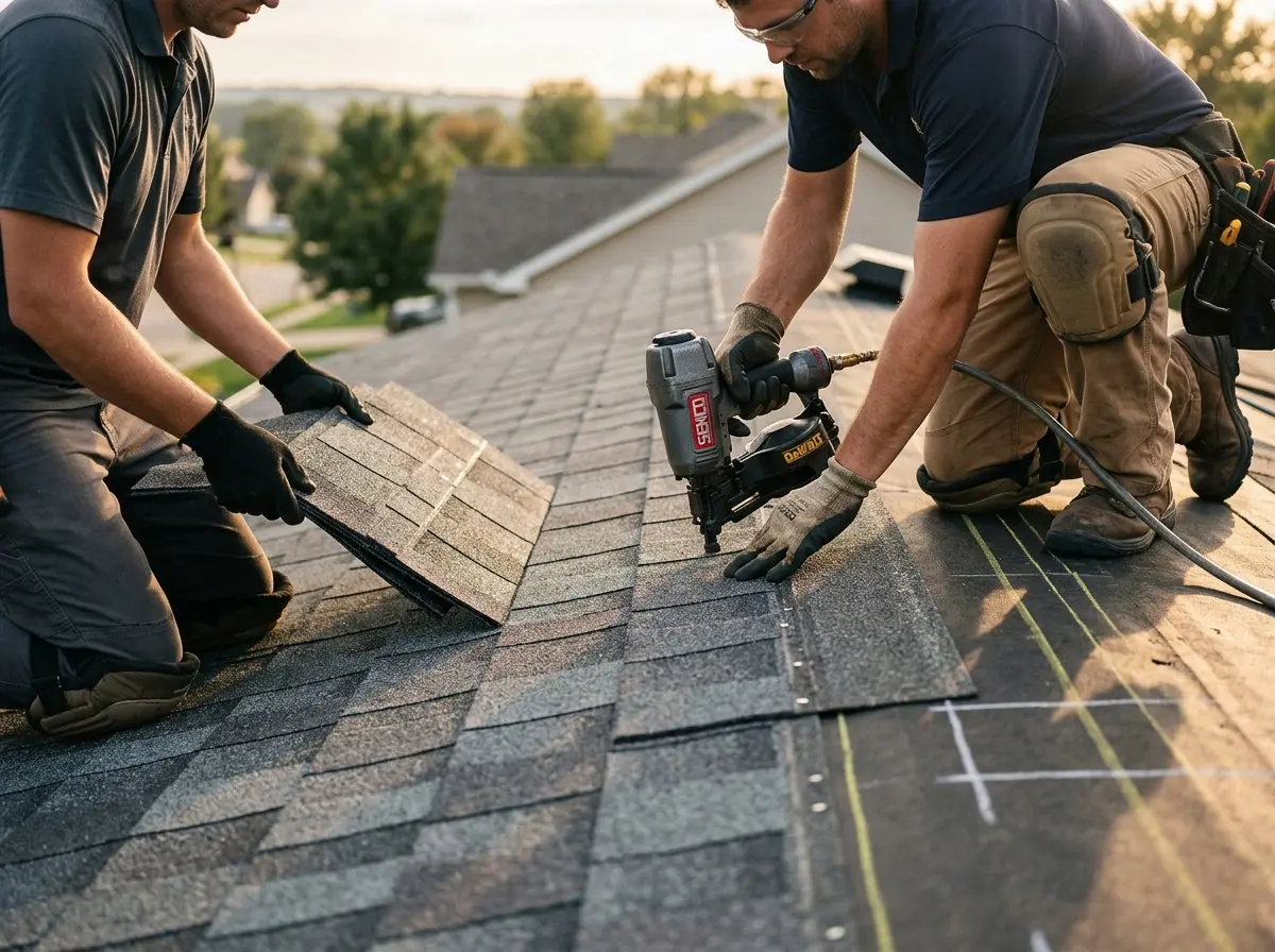 Professional roofer working on a residential roof in Wickenburg